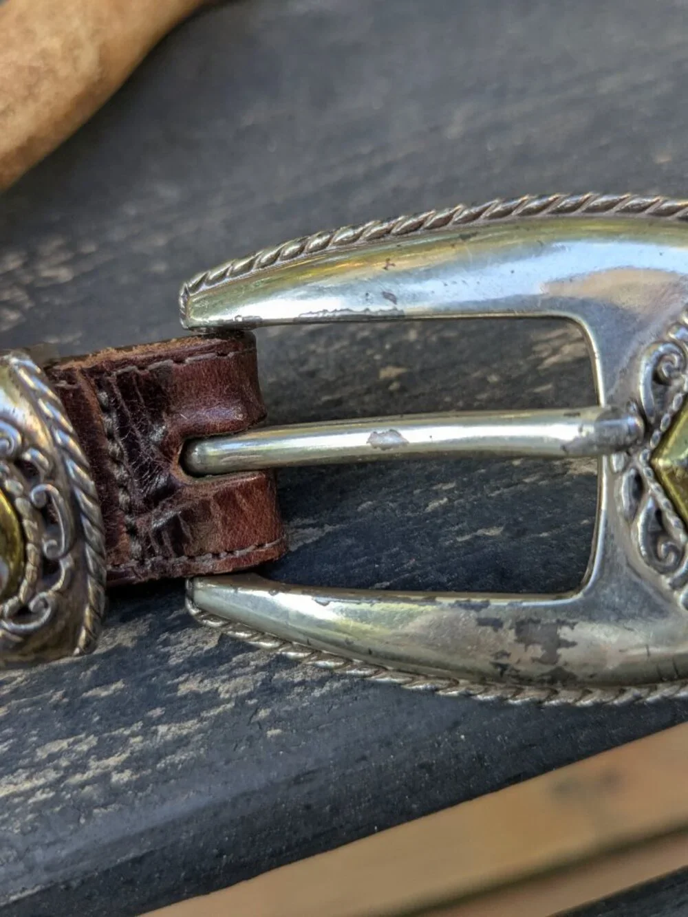 VTG Brighton Two-Tone Croc Leather Ranger Belt M30 Gold/Silver Western.